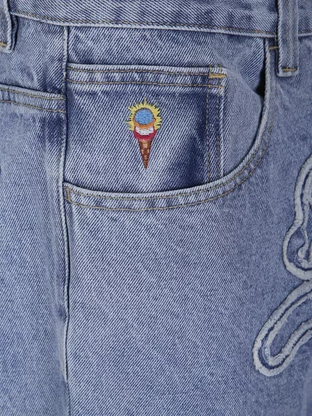 Blugi Icecream cu broderie alergare albastru