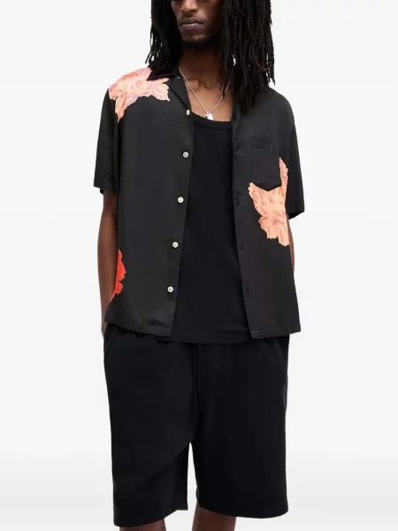 Cămașă Allsaints cu model floral cu imagine scurtă negru