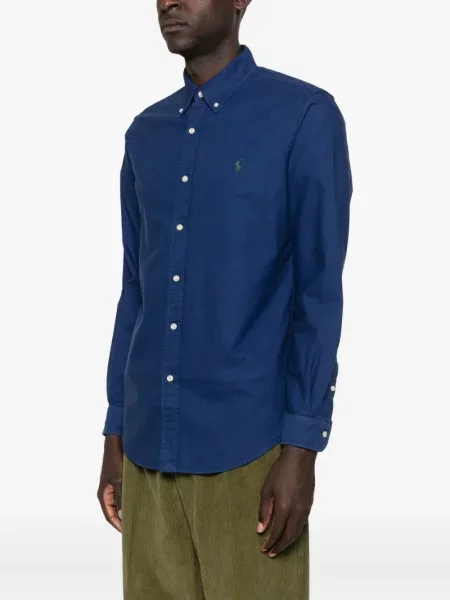 Cămașă Polo Ralph Lauren de lână cu decolteu în V lungă albastru