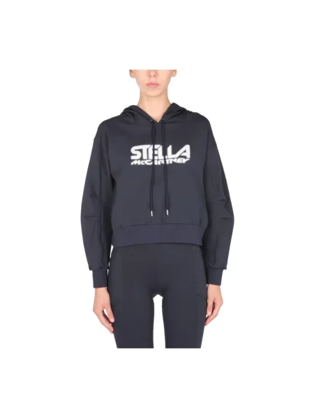 Bluza z kapturem Stella Mccartney z nadrukiem o skróconej długości niebieska