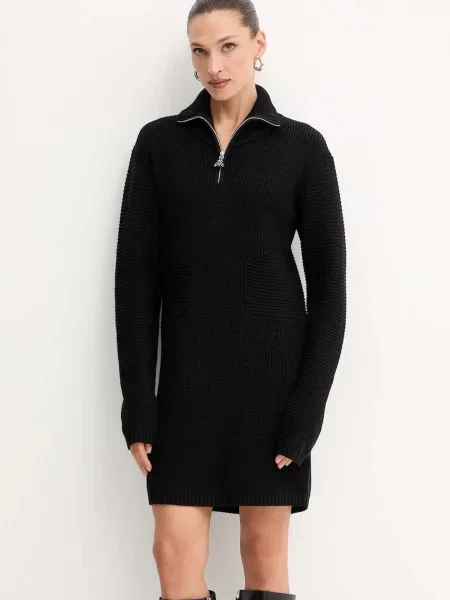 Patrizia Pepe sukienka z dodatkiem wełny mini prosta czarny
