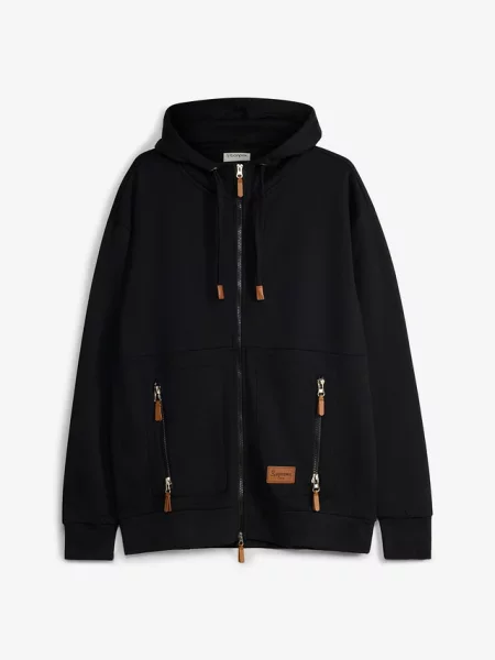 Bluza rozpinana z kapturem loose fit z miękkiej mieszanki bawełny czarna