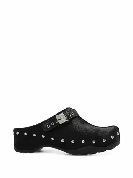 Papuci tip mules Scholl din piele cu tepi negru