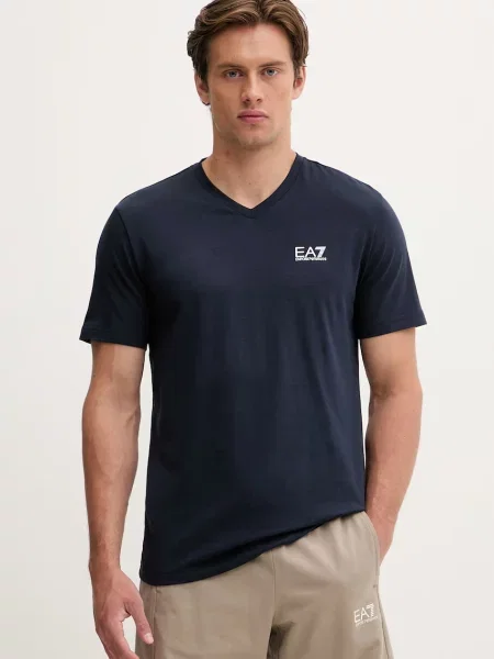 Emporio Armani kratka majica z bombažem modra