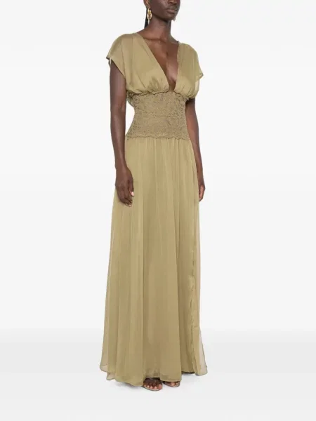 Rochie maxi Arcina Ori din dantelă verde