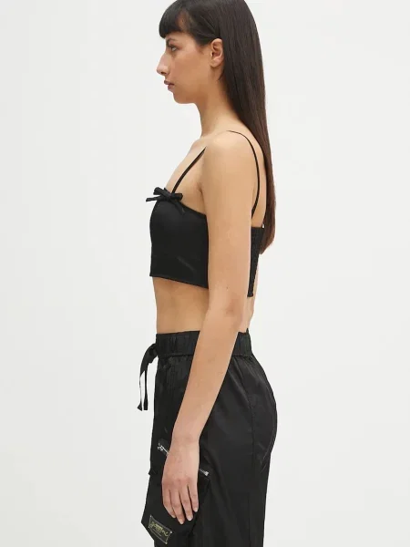 Bluzka Ganni z kokardką na ramiączkach czarna