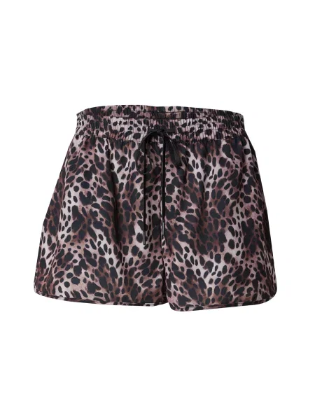 Monki Pantaloni ecru / maro negru