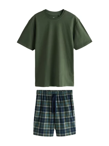 Next Pijama scurtă bleumarin / albastru deschis / verde pin alb