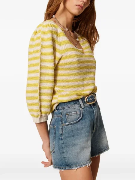 Pulover Twinset cu dungi cu decolteu în V galben