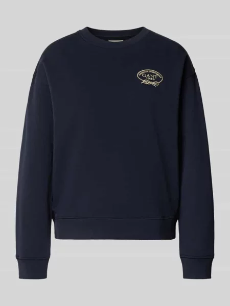 Bluza z wyhaftowanym logo i okrągłym dekoltem Gant granatowa