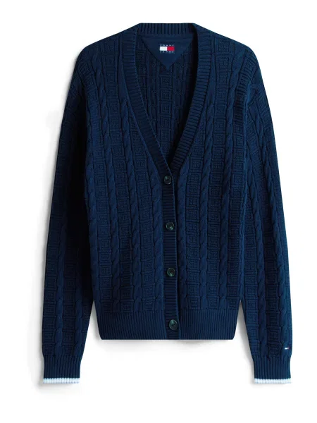 Tommy Jeans Cardigan Cable Bleumarin alb