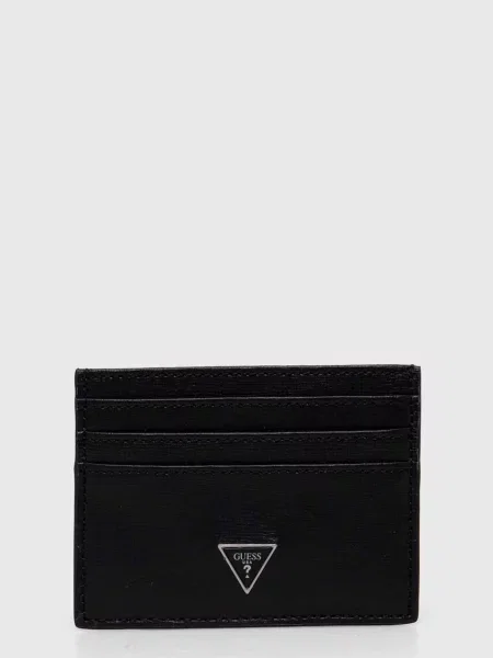 Usnjen etui za kartice Guess črna