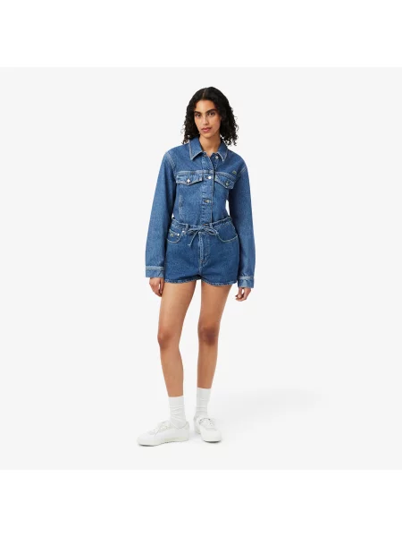 Lacoste Denimowe Szorty Wide Leg granatowe