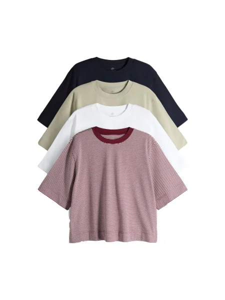 The Set Tričko kaki / bordová / čierna biela