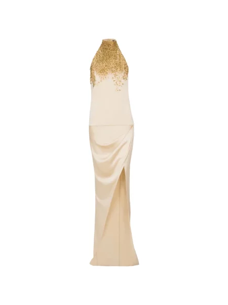 Rochie maxi Balmain cu broderie de mătase cu gât halter
