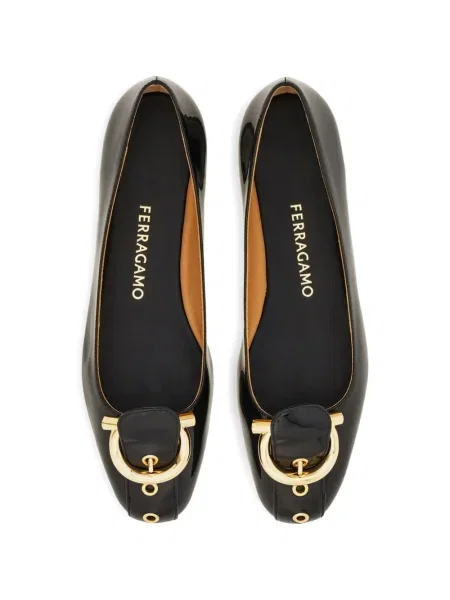 Balerini Ferragamo din piele cu cataramă negru