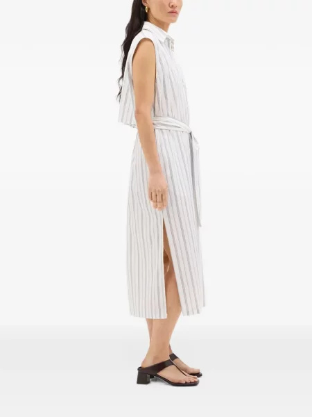Rochie midi Another Tomorrow fără mâneci cu dungi alb
