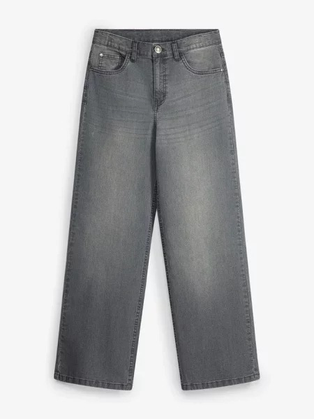 Jeansy loose fit regulowany pas straight szare