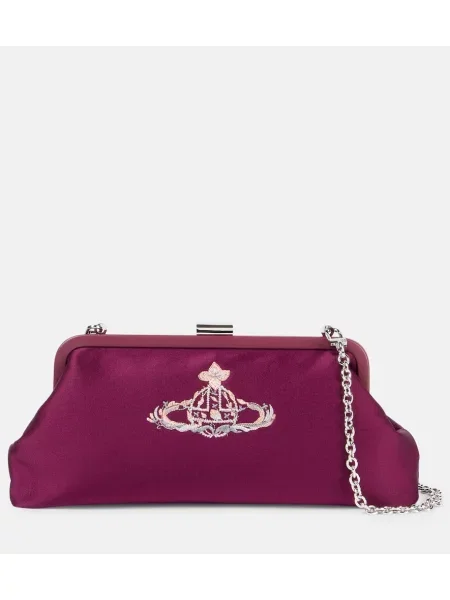 Geantă plic Vivienne Westwood cu broderie din satin violet