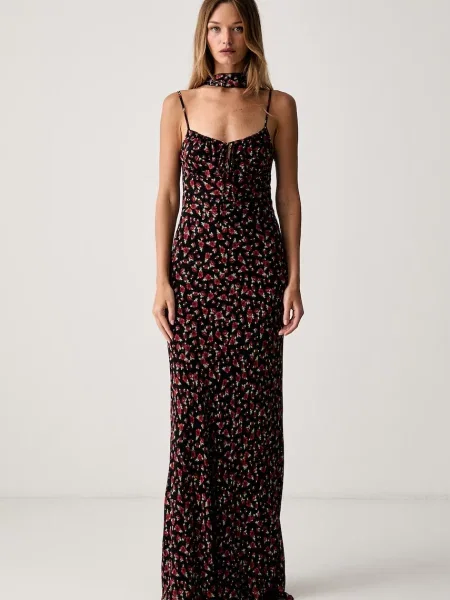 Le Privé šaty z viskózy ROSELINE CHIFFON FLEUR černé