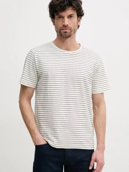 Тениска с лен Pepe Jeans WEST STRIPED PURNEY TEE с десен бежово