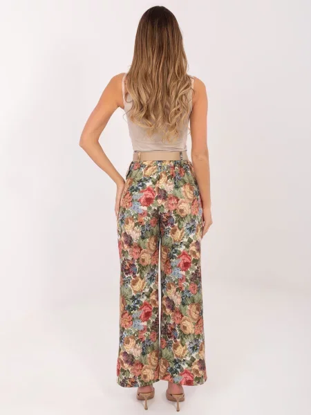 Elegantne hlače Rue Paris s cvetličnim vzorcem modra