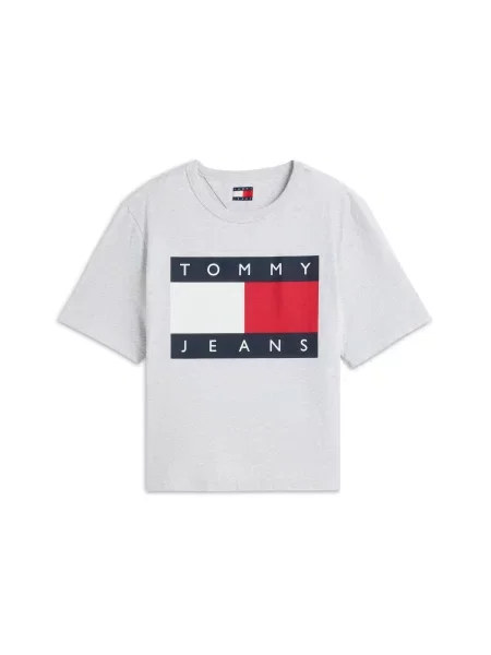 Tommy Jeans Tricou bleumarin / gri deschis / roșu alb