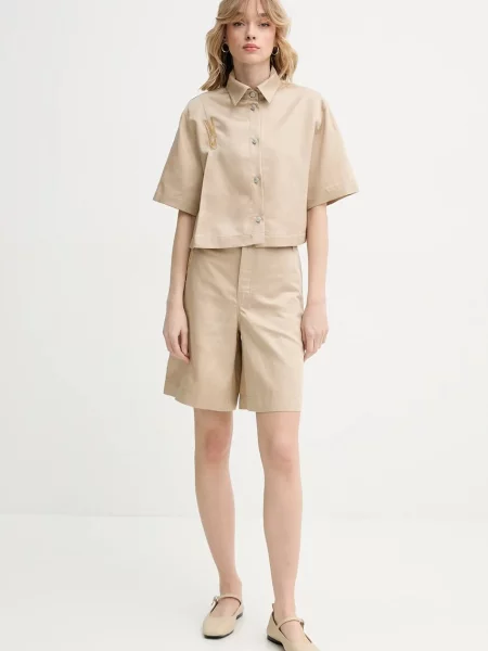 Moschino Jeans koszula z domieszką lnu regular z kołnierzykiem klasycznym beżowy