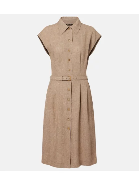 Rochie tip cămașă Loro Piana de in de costum maro