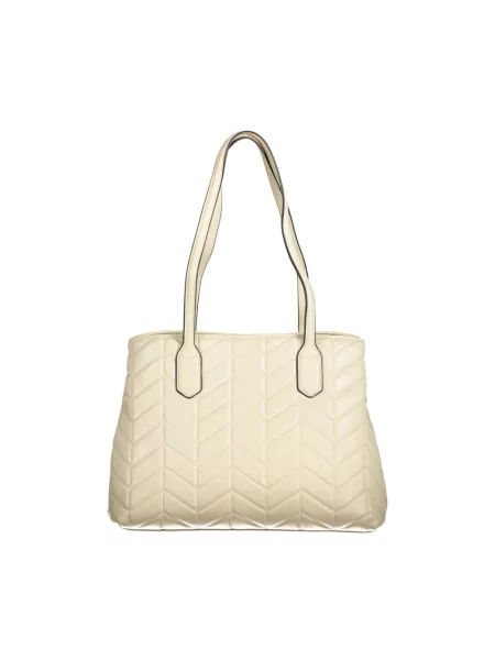 Lniana shopperka Valentino By Mario Valentino biznesowa pikowana beżowa