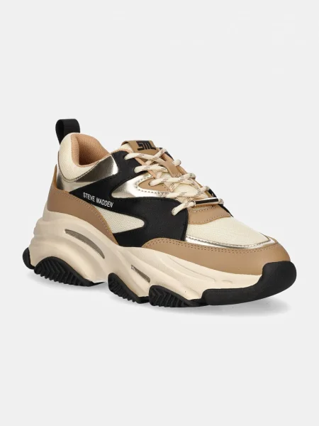 STEVE MADDEN Rövid szárú sportcipők Progressive / világosbarna / fekete / ezüst bézs