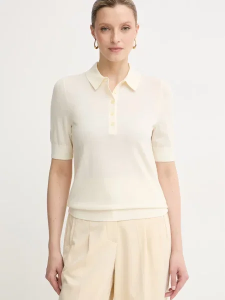 Tricou polo Boss de lână bej