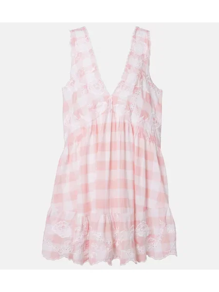 Rochie Juliet Dunn cu broderie în carouri din poplin roz