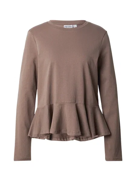 PIECES Tričko PCDANILLA PEPLUM' hnědá