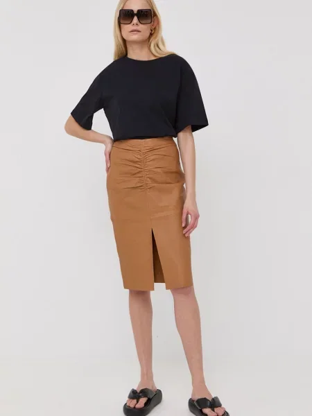 Шкіряна спідниця Notes du Nord midi олівець жовтий