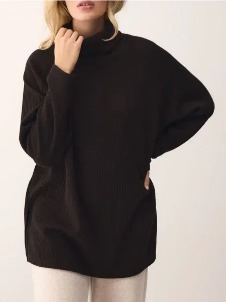 Reserved Довгий світшот із гольфом темно коричневий