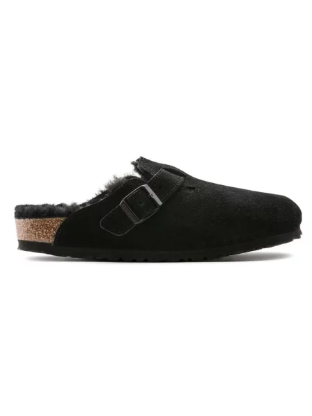 Klapki Birkenstock z owczej skóry czarne