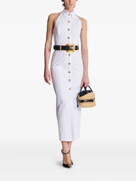 Rochie midi Balmain până la genunchi din poplin de costum alb