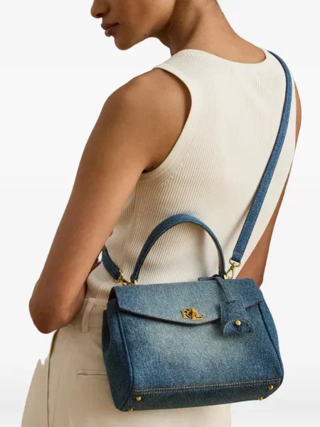 Kožna shopper torbica Lauren Ralph Lauren plava