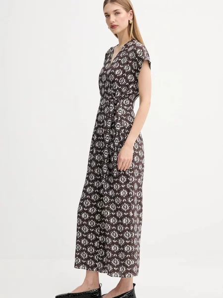 Weekend Max Mara kombinezon jedwabny ARIZONA z dekoltem w szpic brązowy