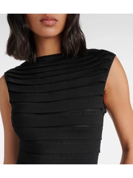 Rochie midi Alaïa cu dungi până la genunchi de costum negru