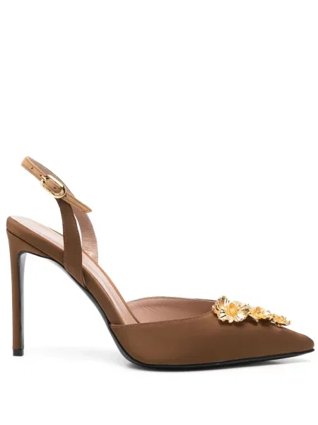 Pantofi cu toc Ginissima cu model floral maro