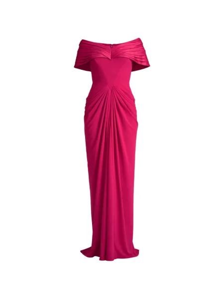 Sukienka maxi Tadashi Shoji z dekoltem w serek plisowana garniturowa różowa