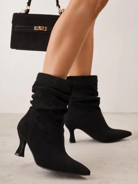 Botine pe stiletto tip slouchy Emmanuella negre