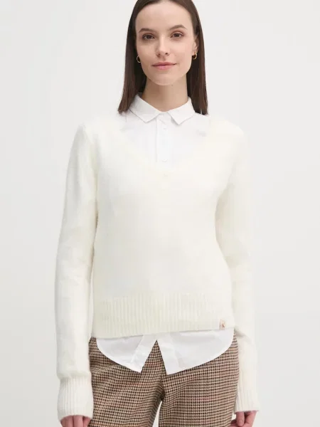 Calvin Klein Jeans Pulover s dodatkom vune bež