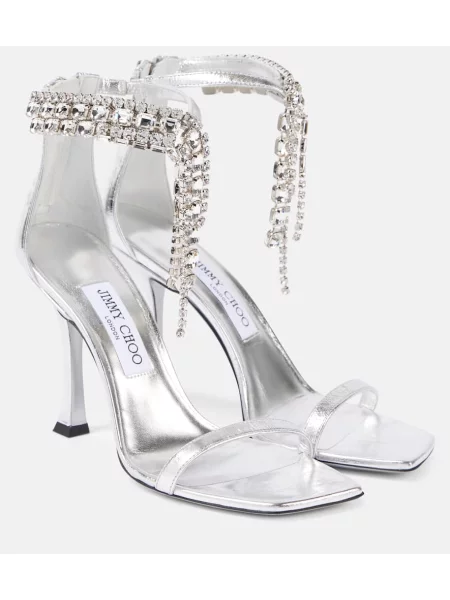 Кожени сандали Jimmy Choo сребристо