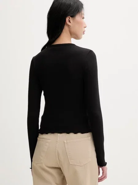 Bluzka z długim rękawem o kroju slim fit z mieszanki bawełny Tommy Jeans czarna