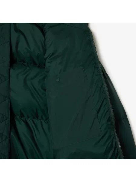 Lacoste Kurtka Puchowa Z Logo I Kapturem zielona
