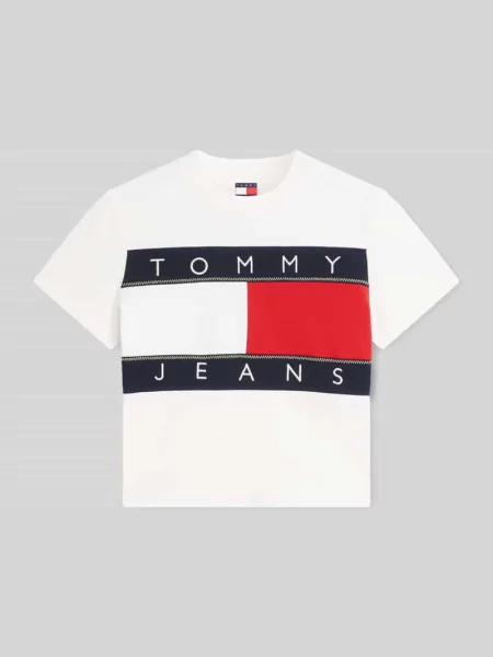 Krój regular fit t-shirt z czystej bawełny z nadruk z logo Tommy Jeans biała
