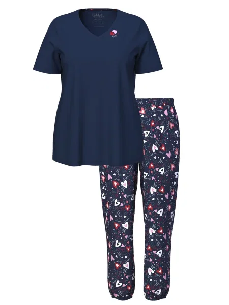 Ulla Popken Pijama albastru noapte / roz deschis / sângeriu alb